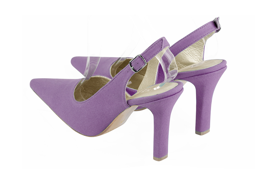 Amethyst purple women's slingback shoes. Pointed toe. High slim heel. Rear view - Florence KOOIJMAN